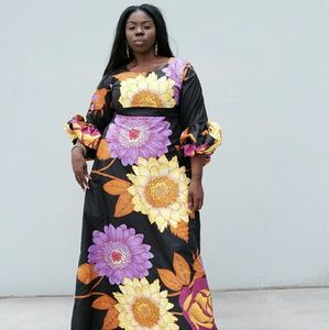 Women African print full length maxi dress